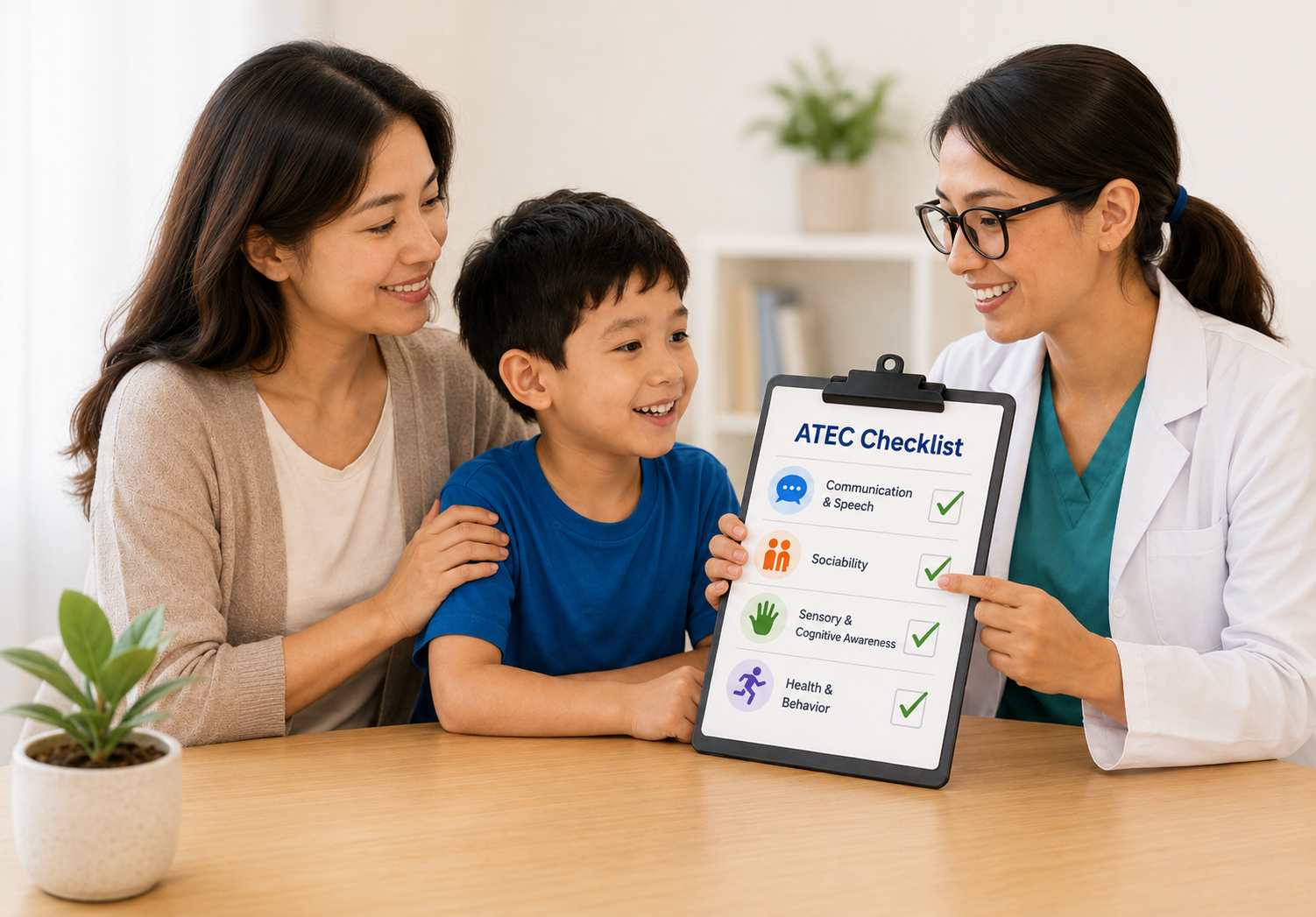Parent completing an autism developmental checklist