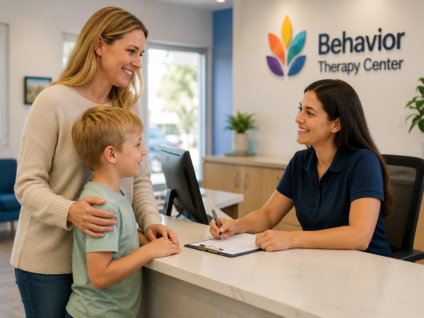 Parent and child being welcomed at reception