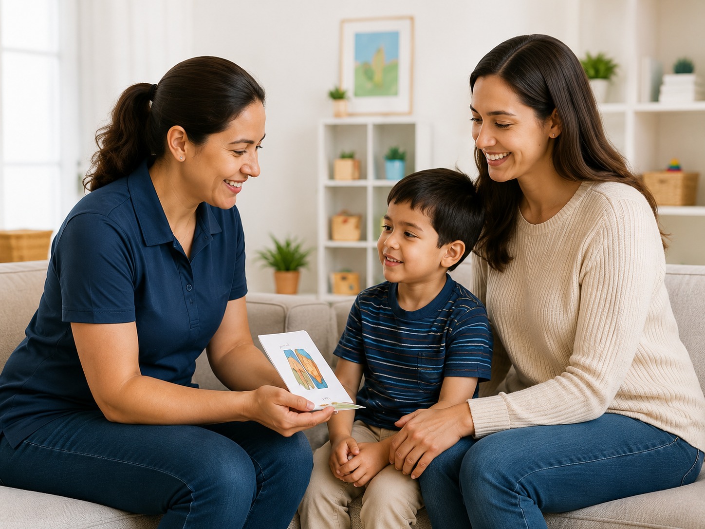 Therapist speaking with a parent and child